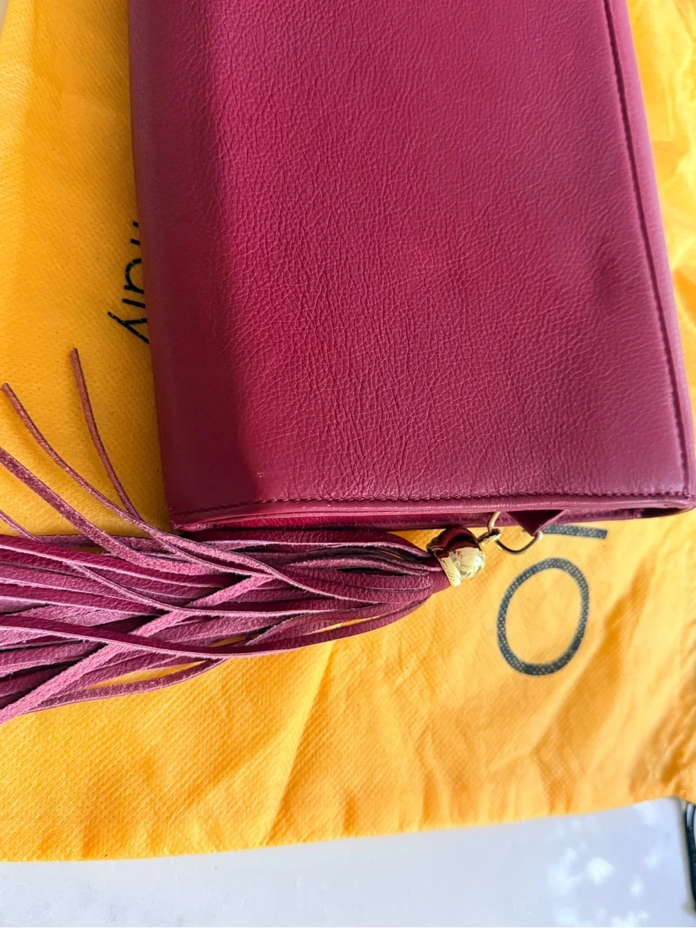 Valentino Burgundy Leather Wristlet Clutch with Tassel